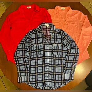 🎉HP🎉 Express SET of 3 Portofino Shirts adjustable sleeve blouses pink red plaid